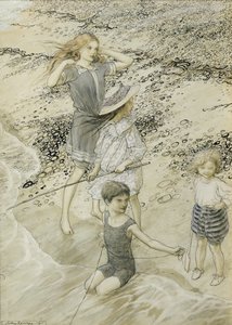 Cuatro niños en la orilla del mar, 1910 de Arthur Rackham